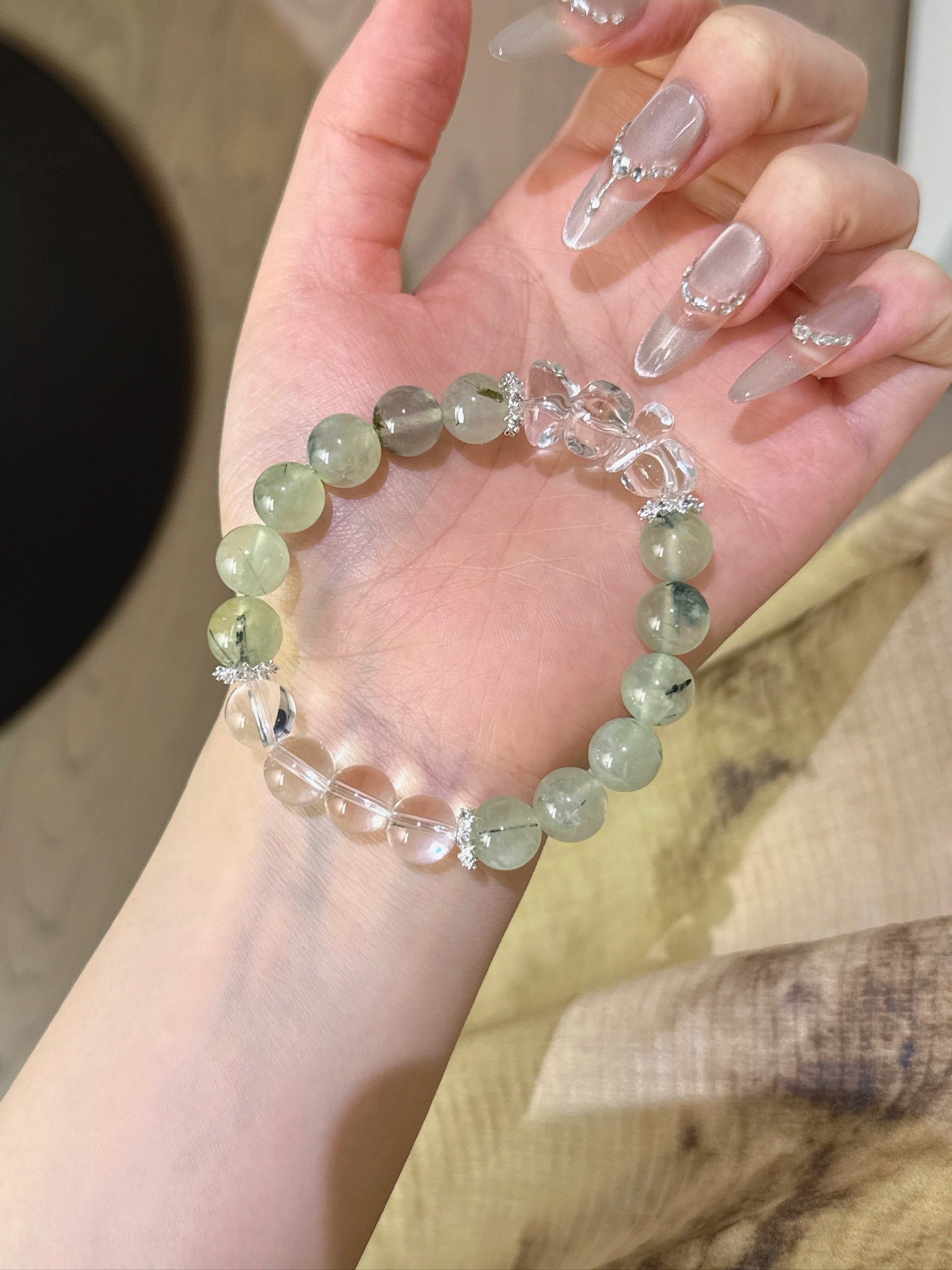 ▫️▪️ Prehnite white crystal bracelet